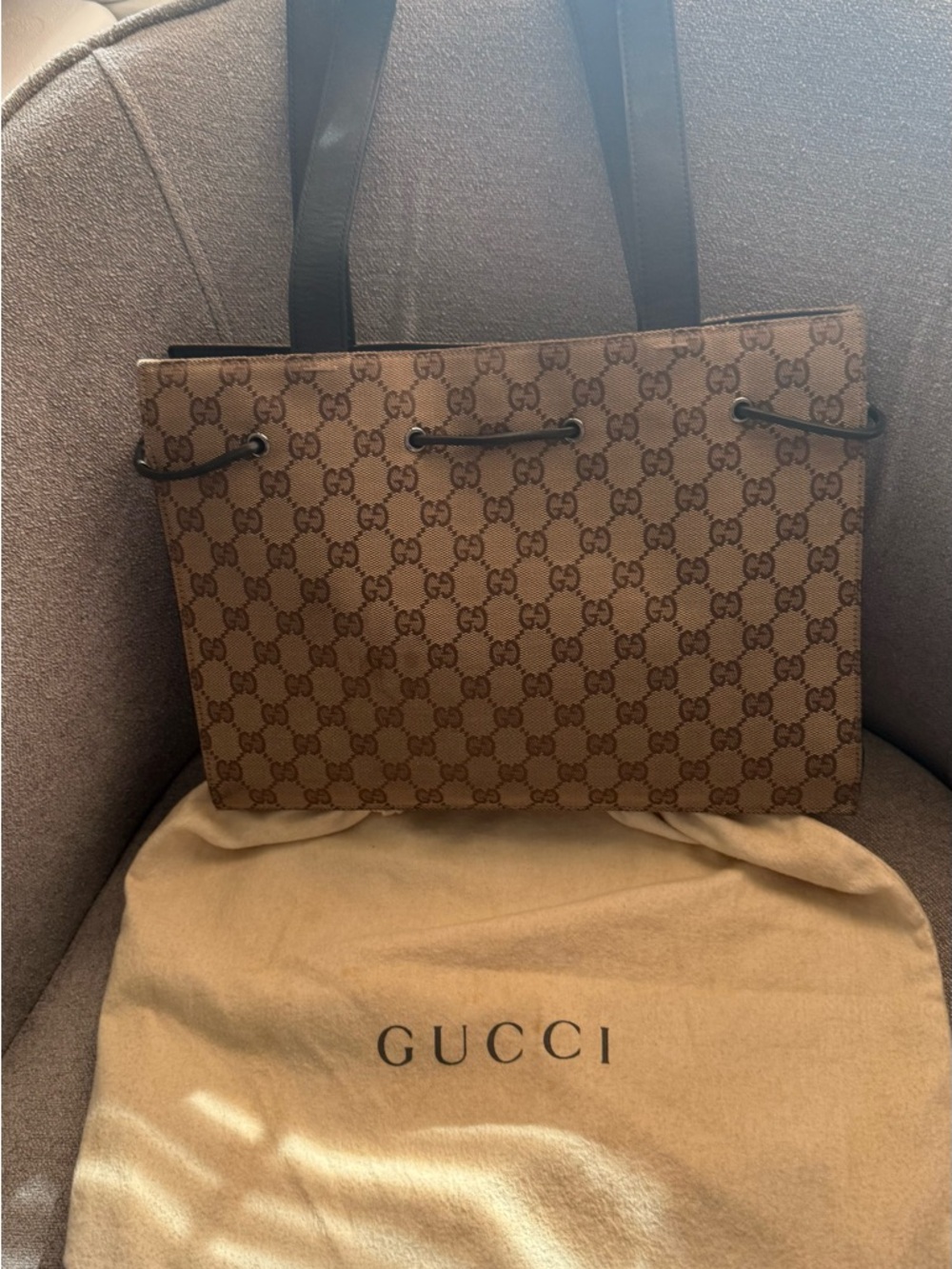Gucci GG Supreme Canvas Tote in Brown and Black